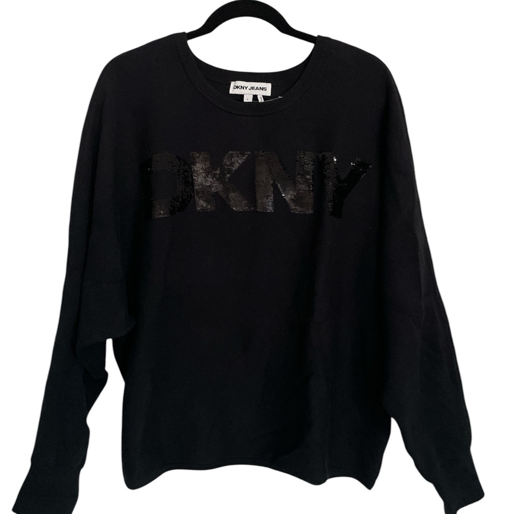 DKNY Black Crew Neck Sweater with Tonal Logo